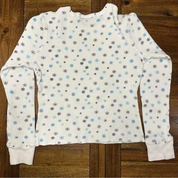 Roxy Quicksilver Thermal Shirt with Snowflake pattern, white and blue, Sz Large - Picture 5 of 7
